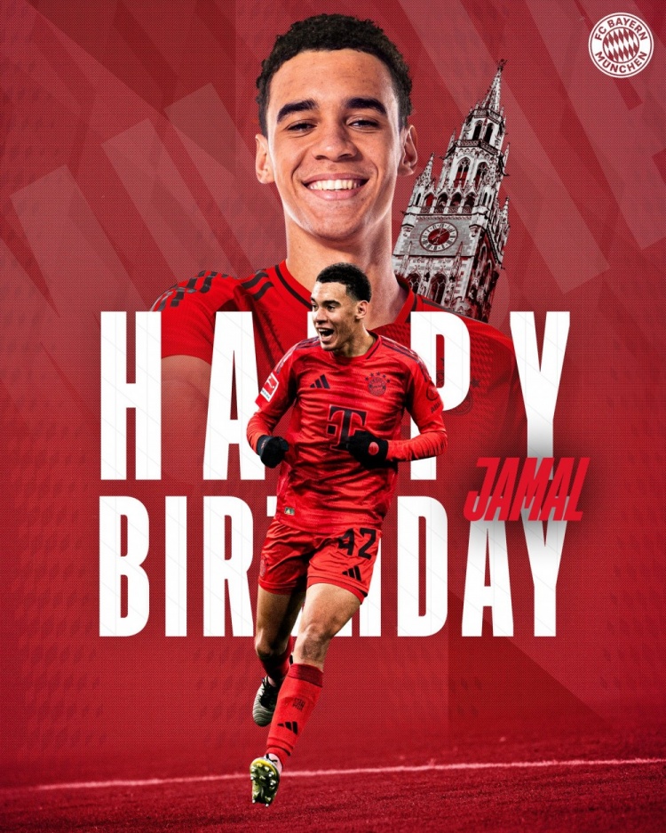  拜仁官方祝穆西亞拉22歲生日快樂，加盟至今出戰(zhàn)196次獲59球38助